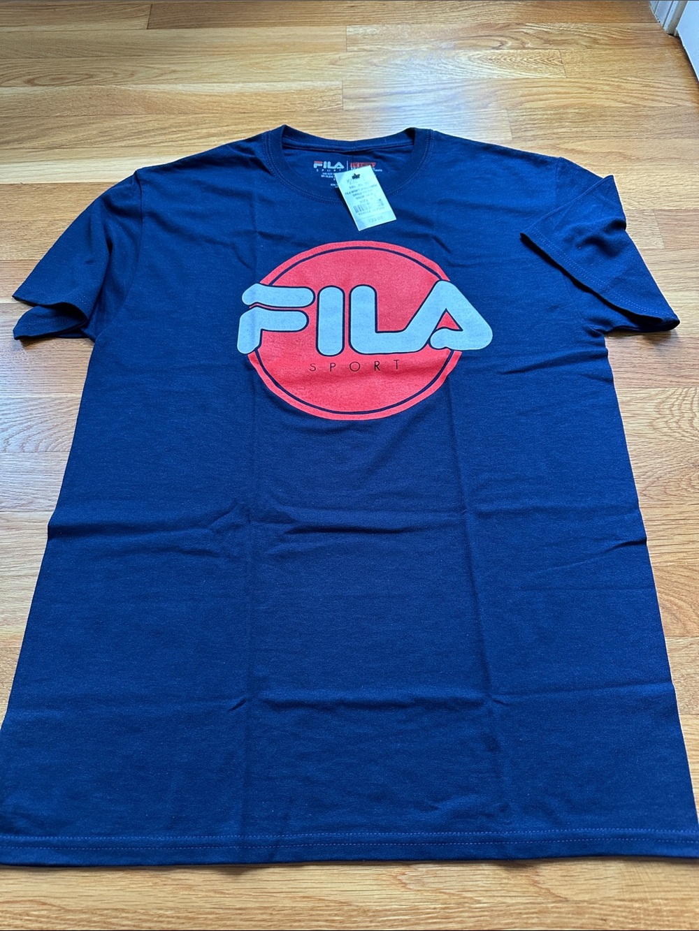 Fila Men’s Navy Short Sleeve Tee NWT size  Red Logo &  Light Gray Lettering